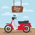 Biker culture poster with classic scooter in red color Royalty Free Stock Photo