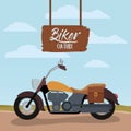 Biker culture poster with classic vintage motorcycle with leather bag and yellow fuel tank Royalty Free Stock Photo