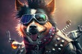 biker dog with bandana and spiked collar cruising on motorcycle