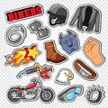 Biker Doodle with Motorcycle, Sunglasses and Helmet. Chopper Stickers, Badges and Patches