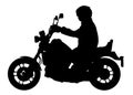 Biker driving a motorcycle vector silhouette, motorcyclist illustration.