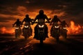 Biker elegance motorbikers captured in an enchanting and dynamic silhouette Royalty Free Stock Photo