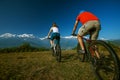 Biker family in Himalaya mountains Royalty Free Stock Photo