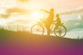 Biker family silhouette father and son