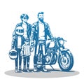 Biker Family. Vector Cartoon Illustration on White Background