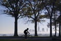 Biker on Foggy Morning