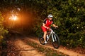 Biker on the forest road riding outdoor