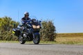 biker of the French gendarmerie on a country road in escort during the tour de france cyclist Royalty Free Stock Photo