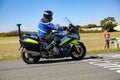 biker of the French gendarmerie on a country road in escort during the tour de france cyclist Royalty Free Stock Photo