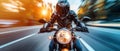 A Biker In Full Gear, Helmet Secure, Speeding On A Motorcycle Royalty Free Stock Photo