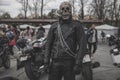 A biker in a ghost rider costume Royalty Free Stock Photo