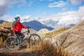 Biker-girl in Himalaya mountains Royalty Free Stock Photo