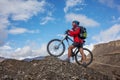 Biker-girl in Himalaya mountains Royalty Free Stock Photo