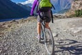 Biker-girl in Himalaya mountains Royalty Free Stock Photo