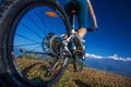 Biker-girl in Himalaya mountains Royalty Free Stock Photo