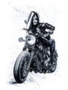 Biker Girl - ink-pen and watercolor painting Royalty Free Stock Photo