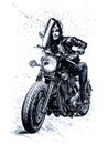 Biker Girl - ink-pen and watercolor painting