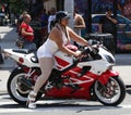 Biker girl on a motorcycle at East Harlem in New York