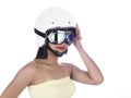Biker girl in a white helmet Royalty Free Stock Photo