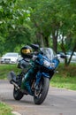 Biker helmet on a bike