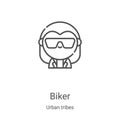 biker icon vector from urban tribes collection. Thin line biker outline icon vector illustration. Linear symbol for use on web and