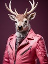 a biker jacket, pink background deer