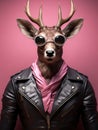 a biker jacket, pink background deer