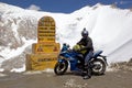 Biker at the Khardung Pass, Ladakh, India
