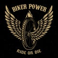 Biker power. Wheel with wings