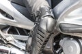 Biker protection of the knees and shins for the safety of riding a motorcycle