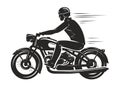 Biker rides a retro motorcycle, silhouette. Motorsport, motorbike concept. Vector illustration Royalty Free Stock Photo