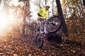 Biker riding in nature. Cool athlete cyclist on a bike