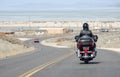 Biker on road of Antelope Island