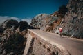 Biker on the road bicycle ride uphill on the famous Sa Calobra climb in Spain