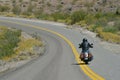 Oatman, Arizona, USA, April 18, 2017: Biker riding Route 66