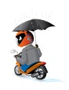 Biker on the scooter with umbrella