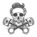 Biker Skull in Bandana and Two Motorcycle Pistons Tattoo