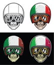 Biker Skull Wearing Goggles and Grunge Italy Flag Helmet, Hand Drawing Skull