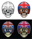 Biker Skull Wearing Goggles and Grunge Uk Flag Helmet, Hand Drawing Skull