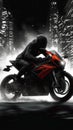 Biker speed, sports bike on white black background, adrenaline rush