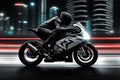 Biker on sports bike, white and black background, intense speed Royalty Free Stock Photo