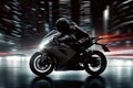 Biker on sports bike, white and black background, intense speed Royalty Free Stock Photo