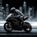 Biker on sports bike, white and black background, intense speed Royalty Free Stock Photo