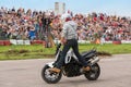 Biker stunt shows on motorcycle Royalty Free Stock Photo