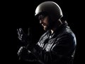 Biker Wearing glowes Royalty Free Stock Photo