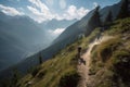 bikers ascending steep mountain trail, with view of breathtaking scenery