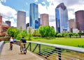 Bikers on Bridge in Buffalo Bayou Park - Houston, Texas