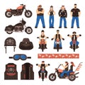 Bikers Flat Cartoon Icons Set Royalty Free Stock Photo