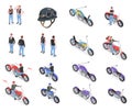 Bikers Isometric Icons Set Royalty Free Stock Photo