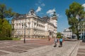 Bikers on the market before Town Hall in Bielsko-Biala Plac Ratuszowy, Poland